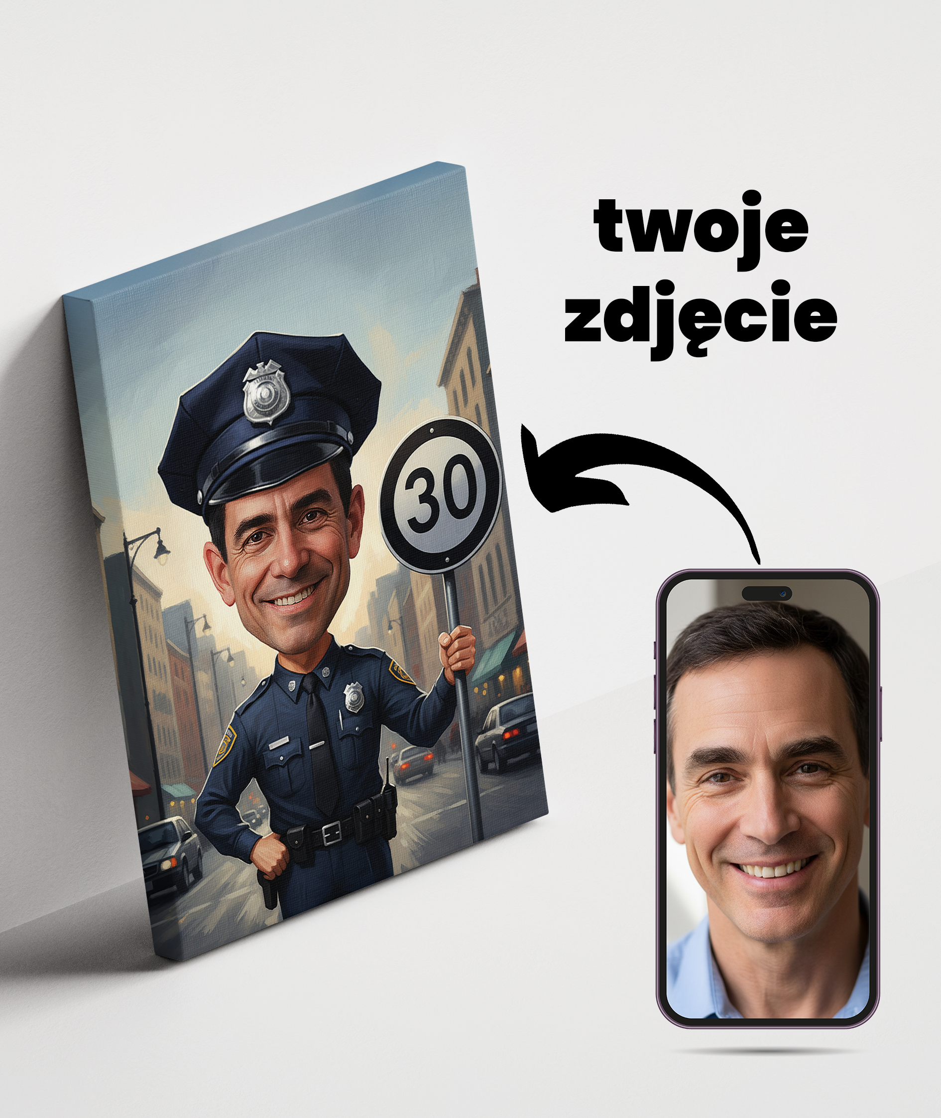 Obraz karykatury policjanta – idealny prezent dla funkcjonariusza