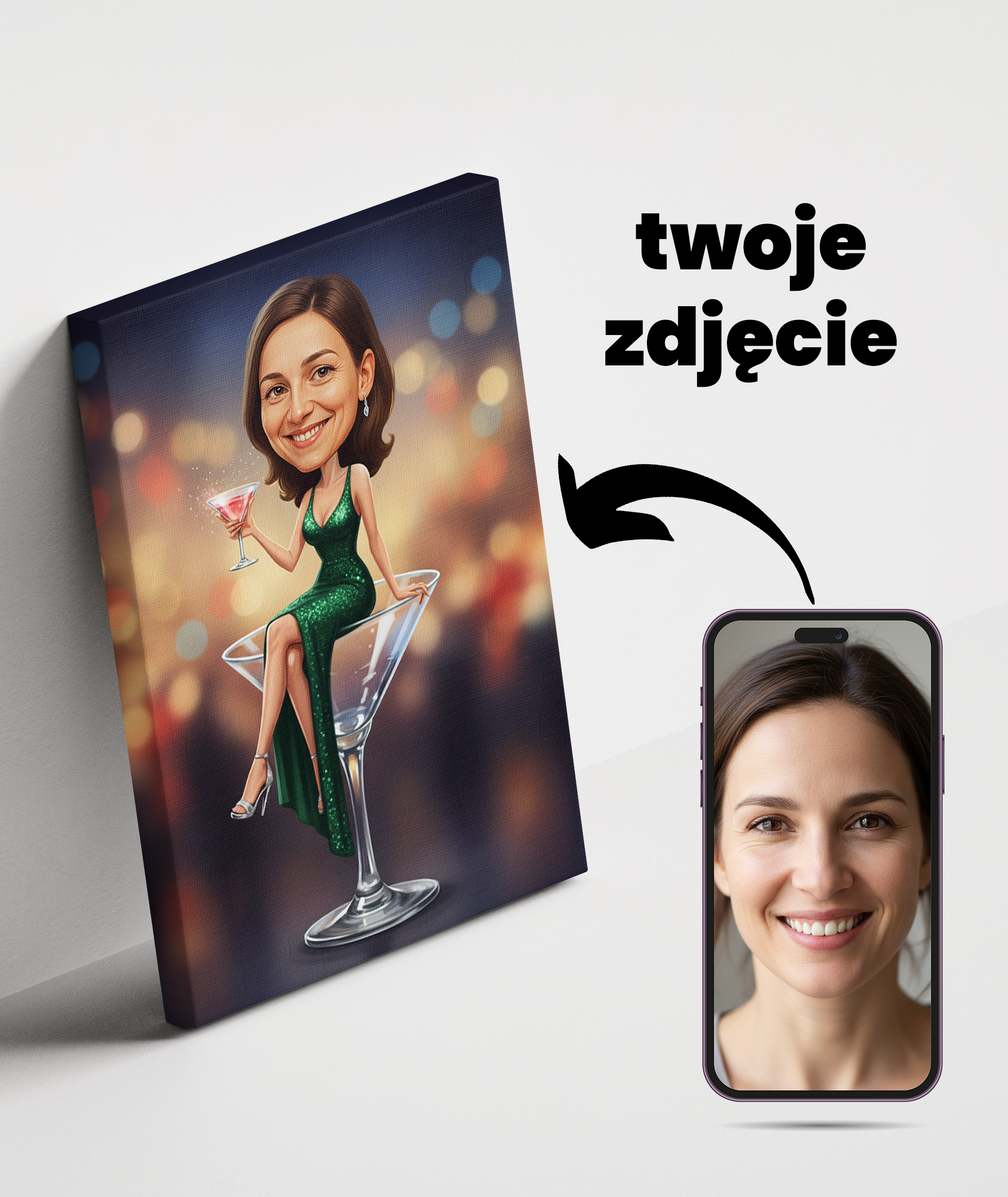 Obraz karykatury dziewczyny w kieliszku – prezent dla kobiet z poczuciem humoru