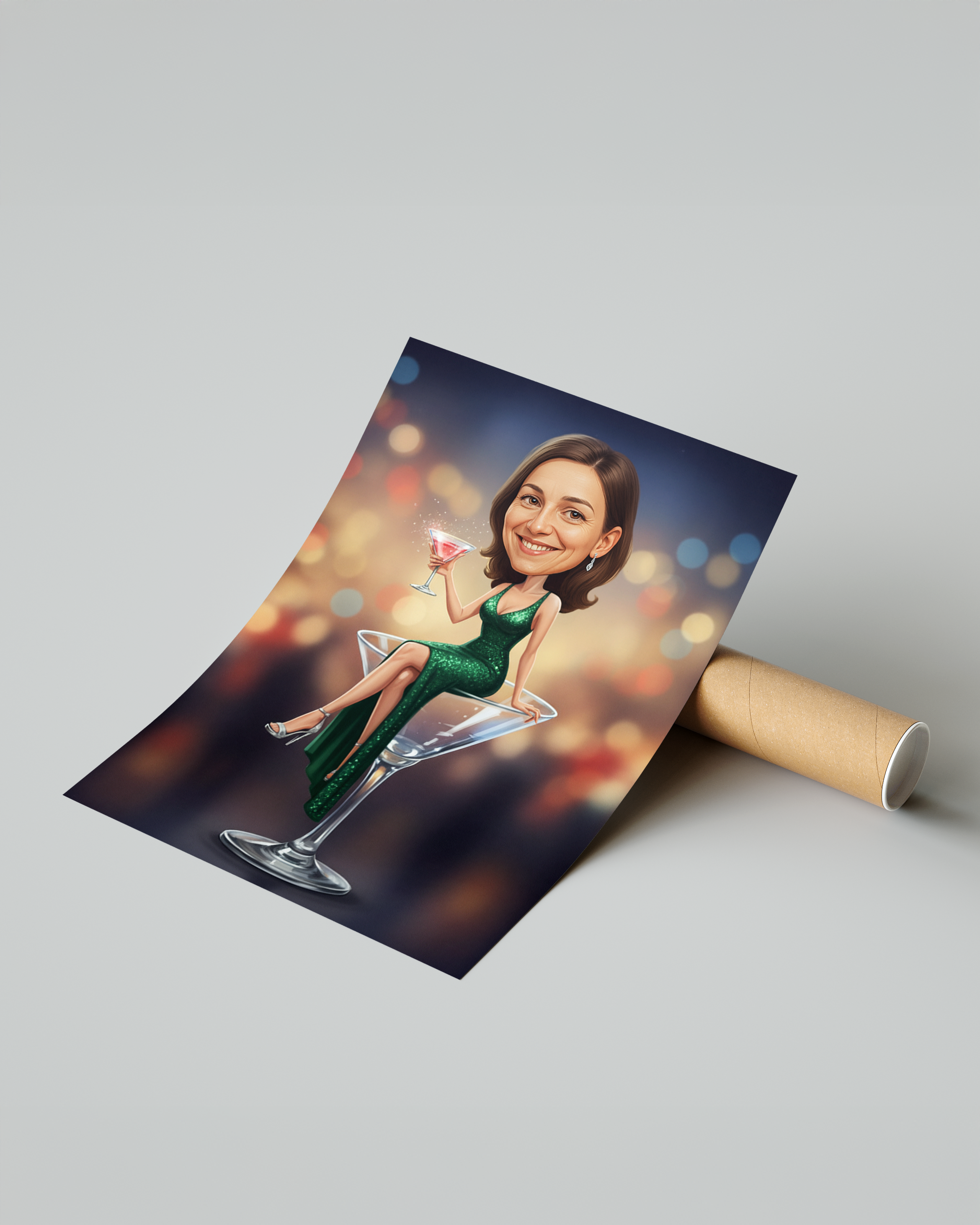 Obraz karykatury dziewczyny w kieliszku – prezent dla kobiet z poczuciem humoru