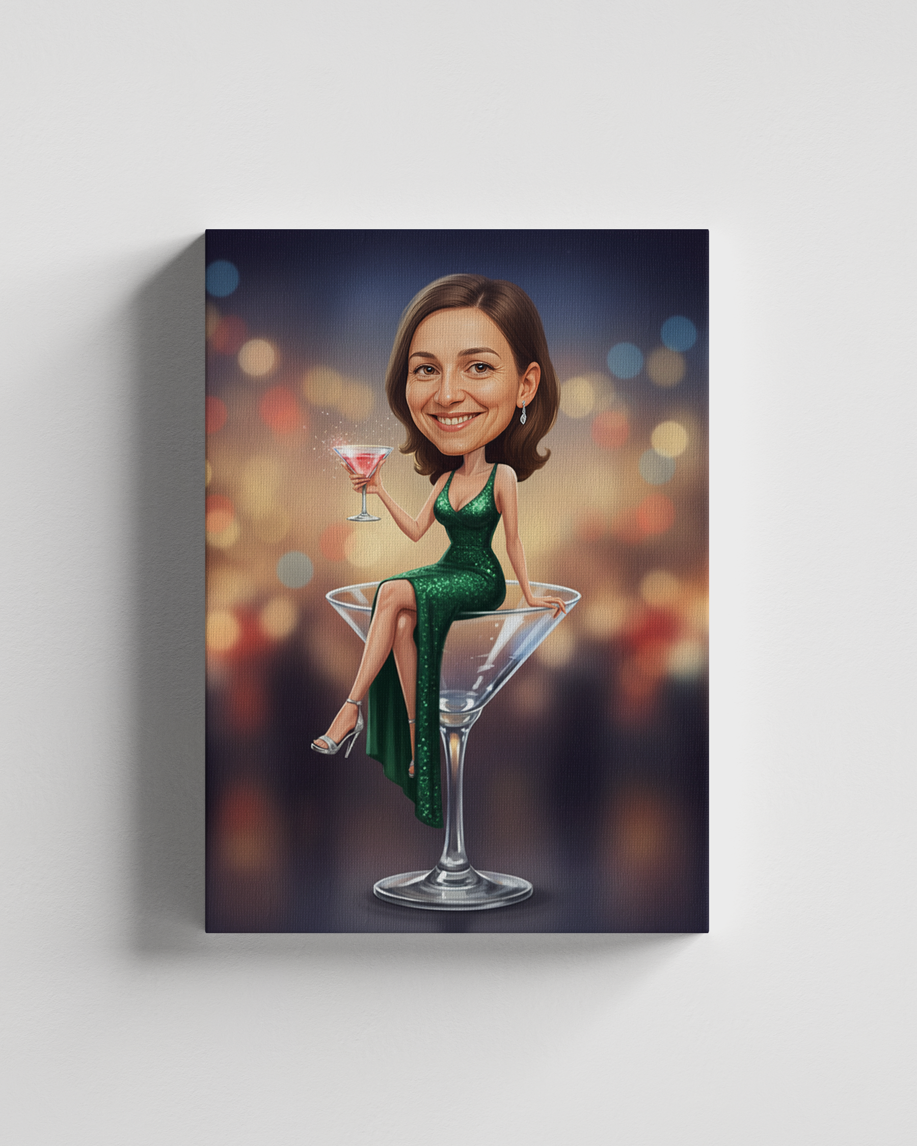 Obraz karykatury dziewczyny w kieliszku – prezent dla kobiet z poczuciem humoru