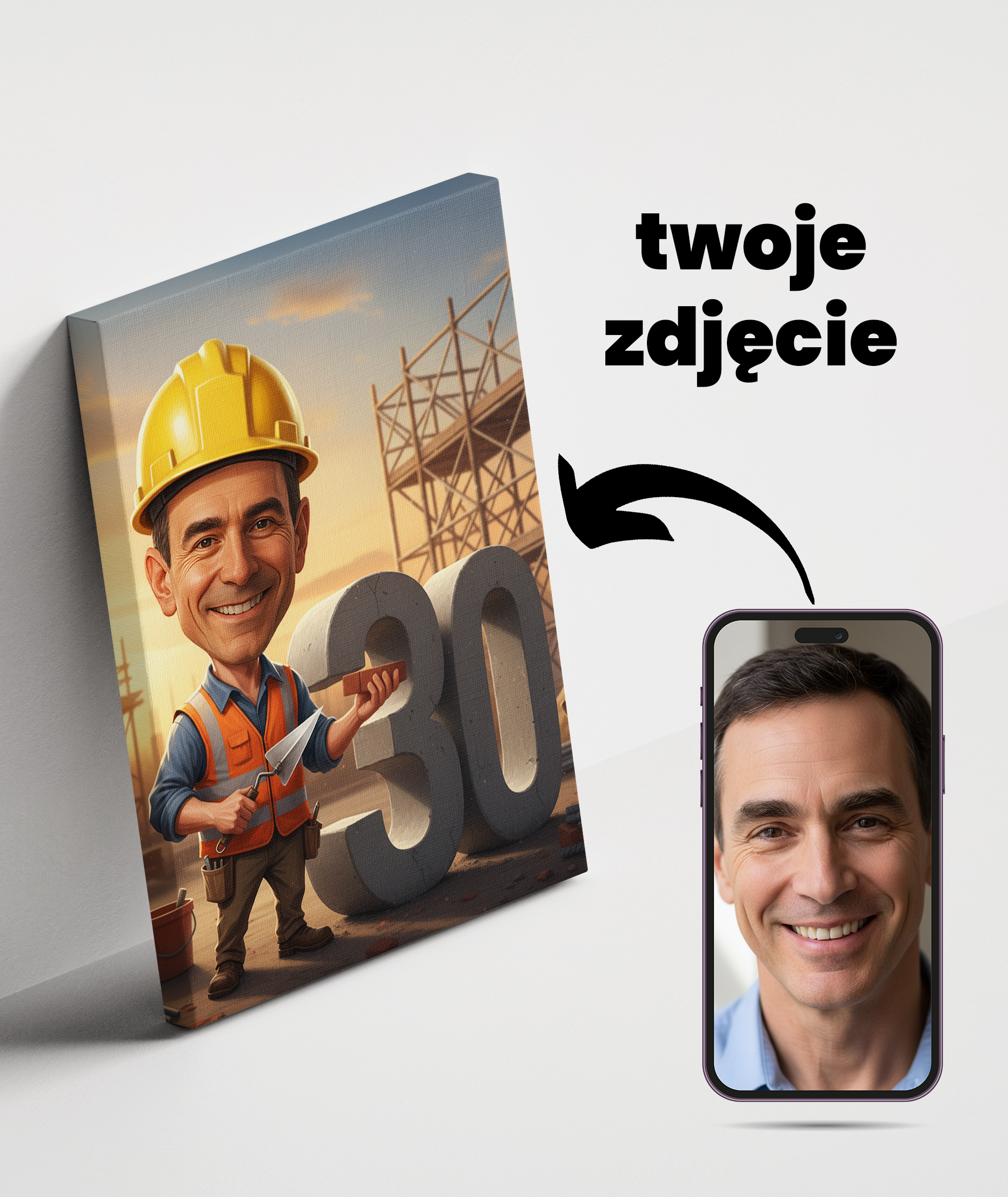 Obraz karykatury budowlańca – świetny prezent na 30 urodziny
