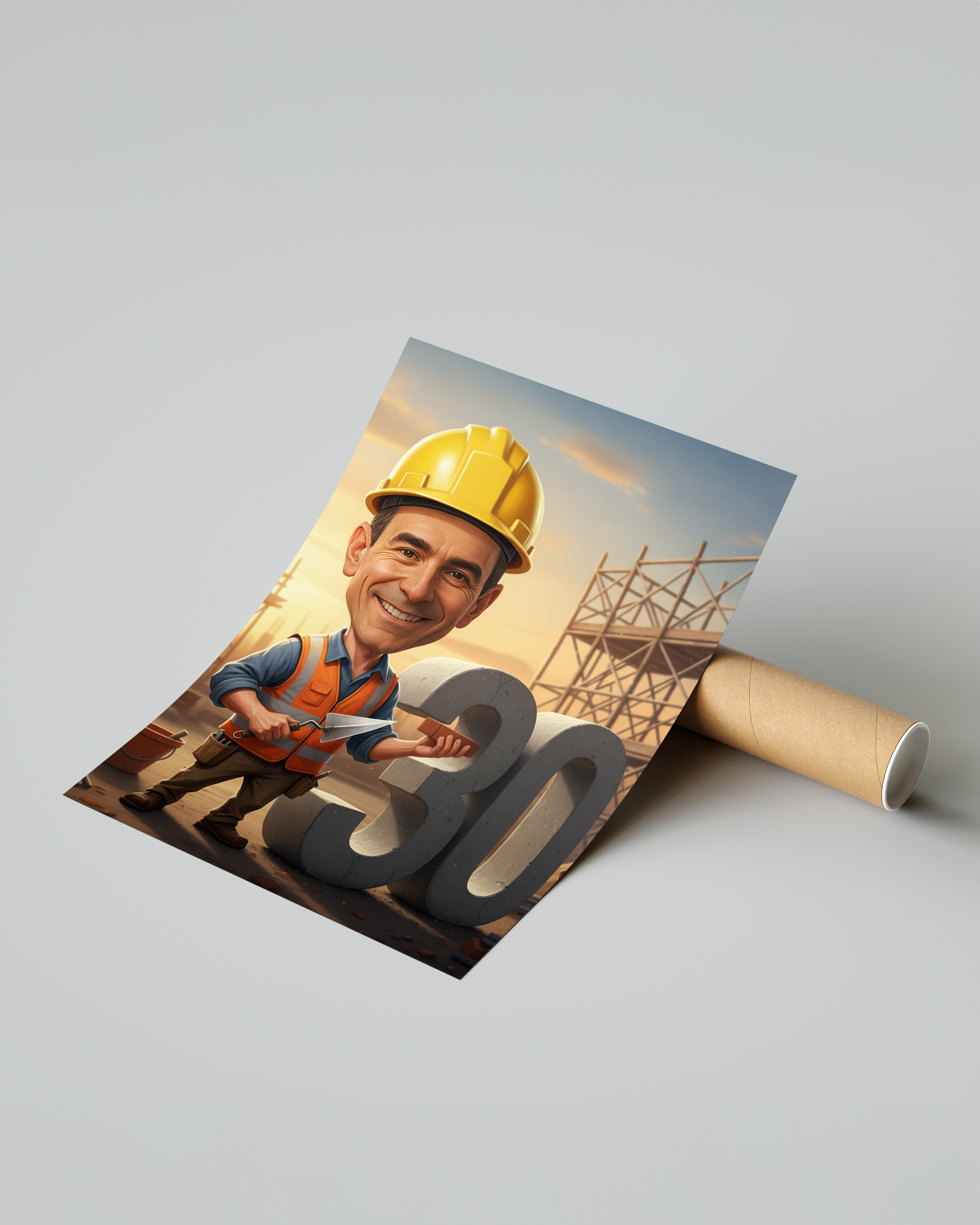 Obraz karykatury budowlańca – świetny prezent na 30 urodziny