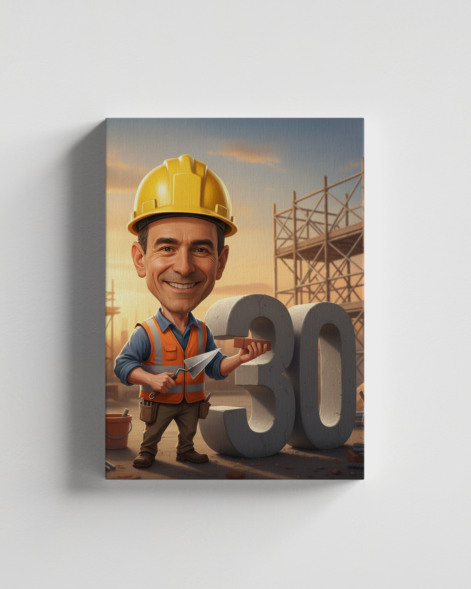Obraz karykatury budowlańca – świetny prezent na 30 urodziny