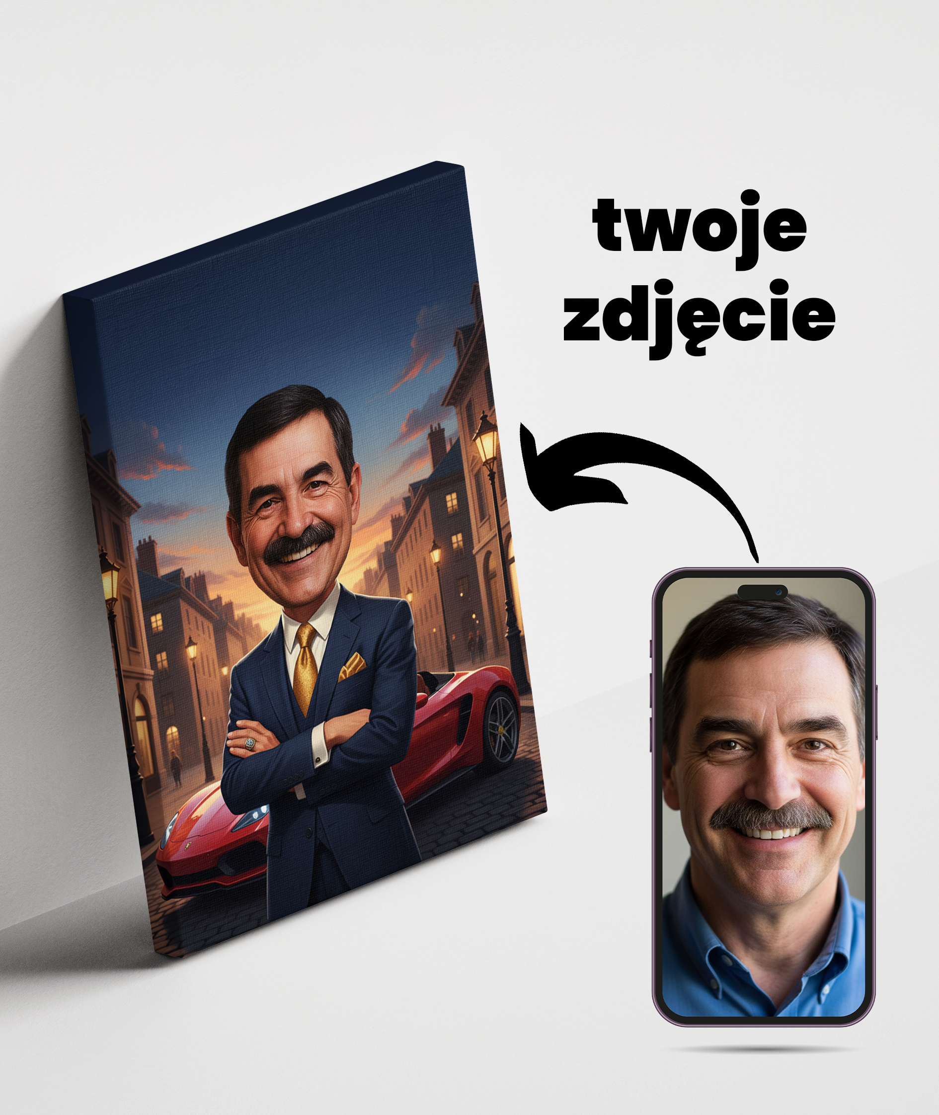 Obraz karykatury biznesmena – prezent dla eleganckiego mężczyzny