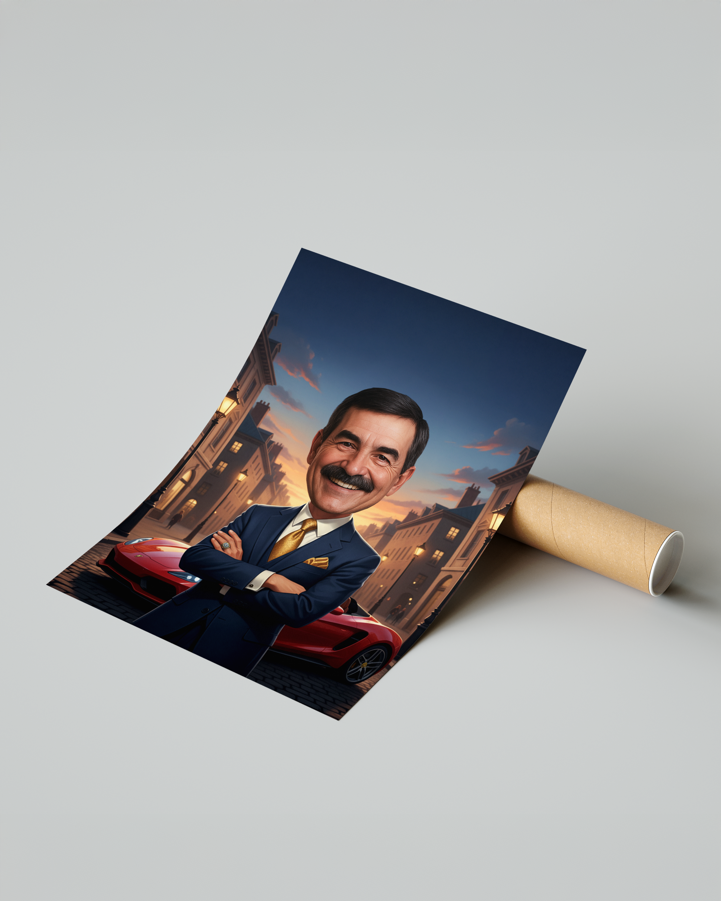 Obraz karykatury biznesmena – prezent dla eleganckiego mężczyzny