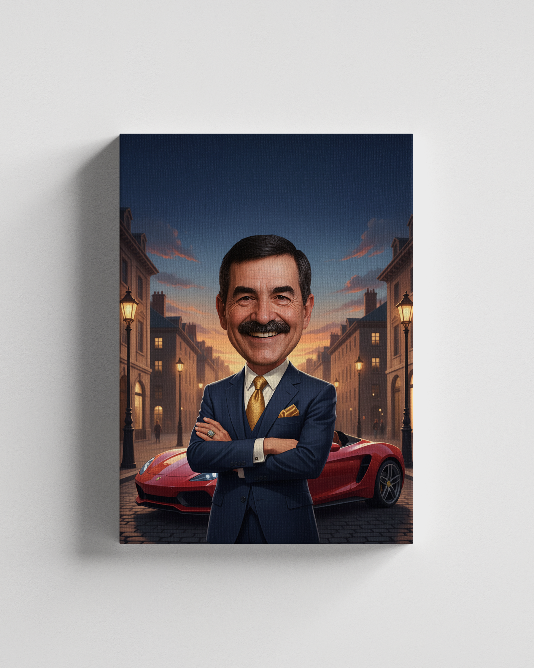 Obraz karykatury biznesmena – prezent dla eleganckiego mężczyzny