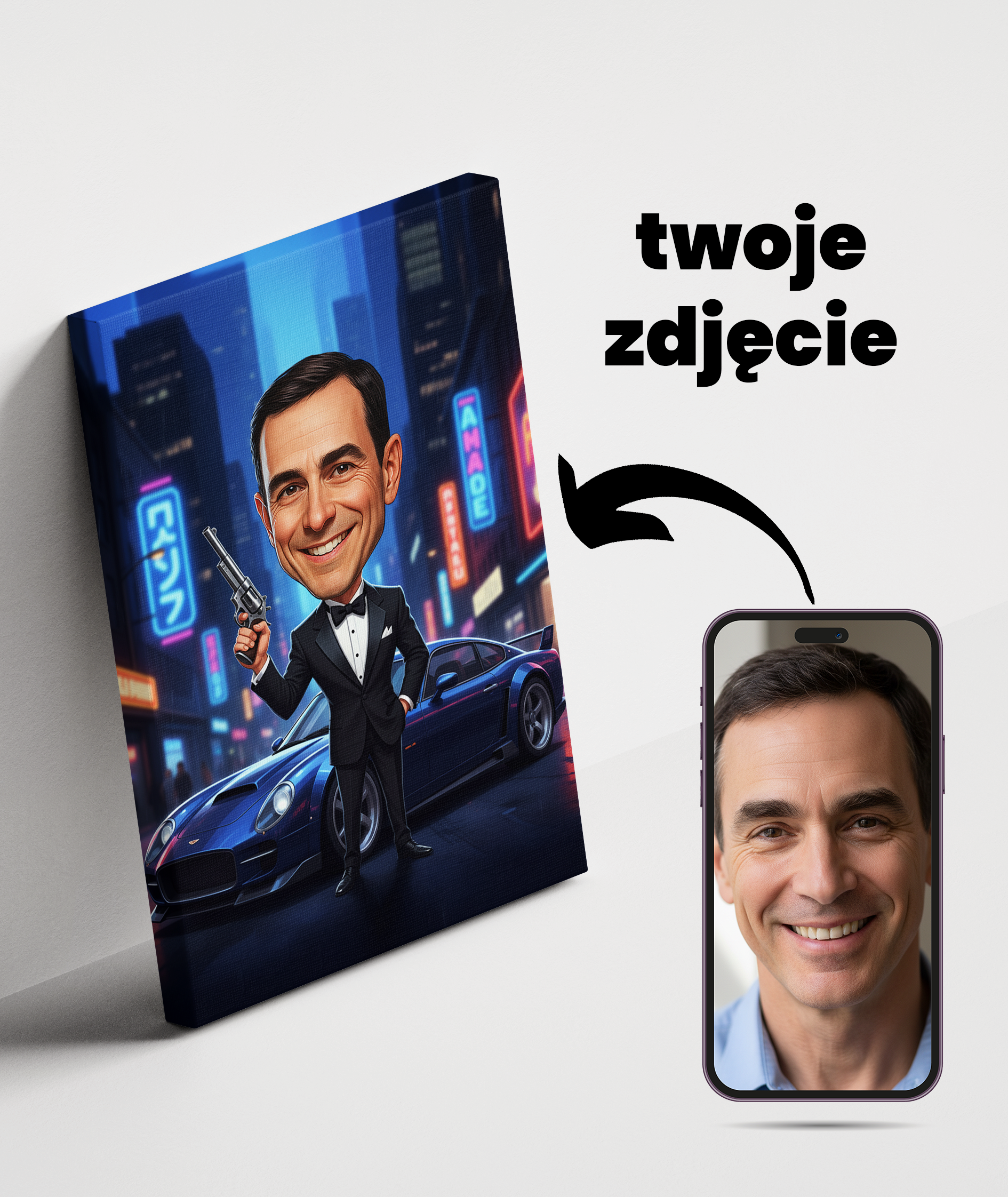 Obraz karykatury agenta – idealna dla fana kina akcji