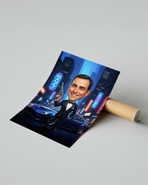 Obraz karykatury agenta – idealna dla fana kina akcji